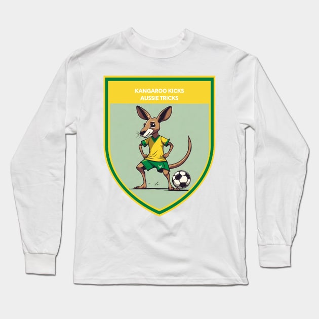 Kangaroo Kicks & Aussie Tricks Australian Soccer Design Long Sleeve T-Shirt by LozsArt